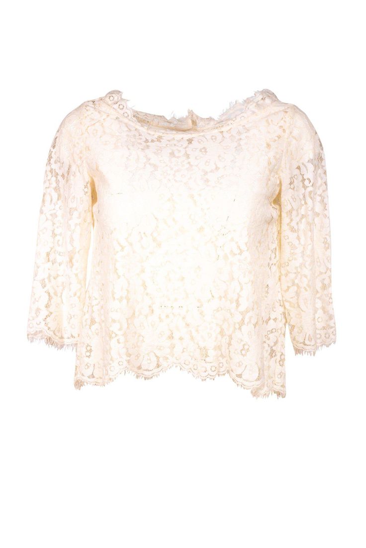 Current Boutique-Joie - Cream Lace Top Sz XS Luxury Romantic Cream Tops, Cheap Cream Lace Top, Cheap Cream Top With 3/4 Sleeves, Cheap Cream Lace Tops, Affordable Cream Lace Tops, Affordable Cream Lace Top For Women, Cream Lace Top, Scallop Hem, Casual Jackets