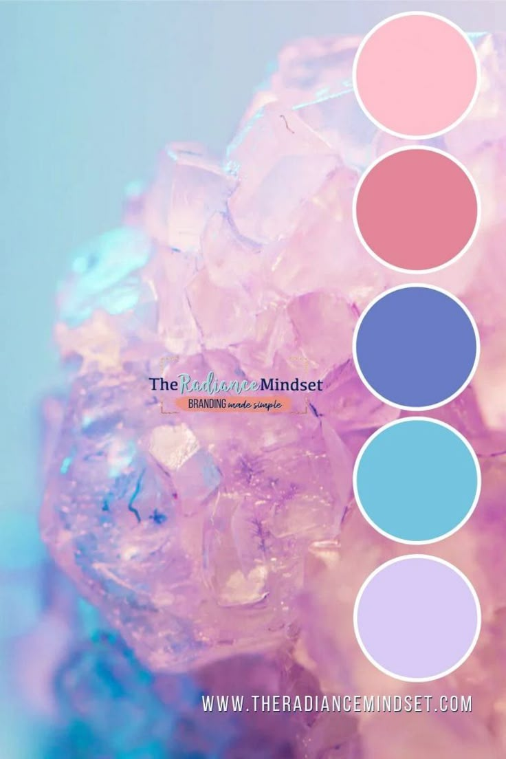 the pastel color palette is shown on top of an ice floet with blue, pink and purple hues