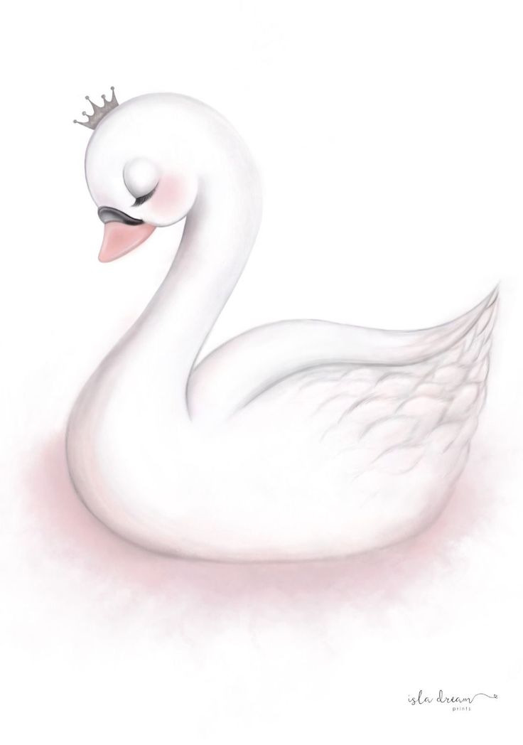 a drawing of a white swan with a crown on it's head and neck