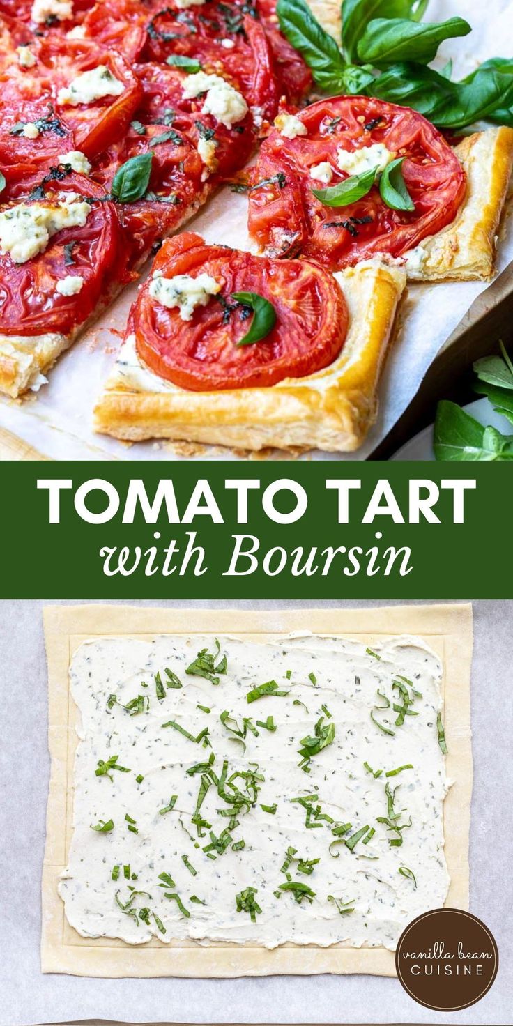 tomato tart with bourssin and basil on top