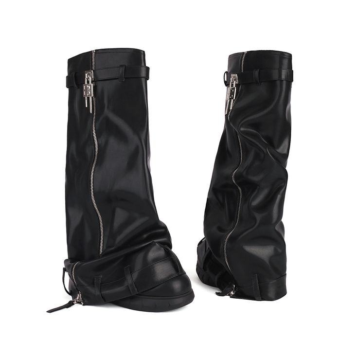 Shop Women's Black Round Toe Fold-over Boots Platform Wedge Heel Y2K Fashion Boots color Black for Dancing Club, Night Club, Party with worldwide Free shipping & Free return. Rick Owens Tall Boots, Ysl Platform Boots, Hoof Shoes, Navy Blue Wedding Shoes, Blue Satin Heels, Kitten Heel Wedding Shoes, Navy Wedding Shoes, Y2k Boots, Women's Knee High Boots