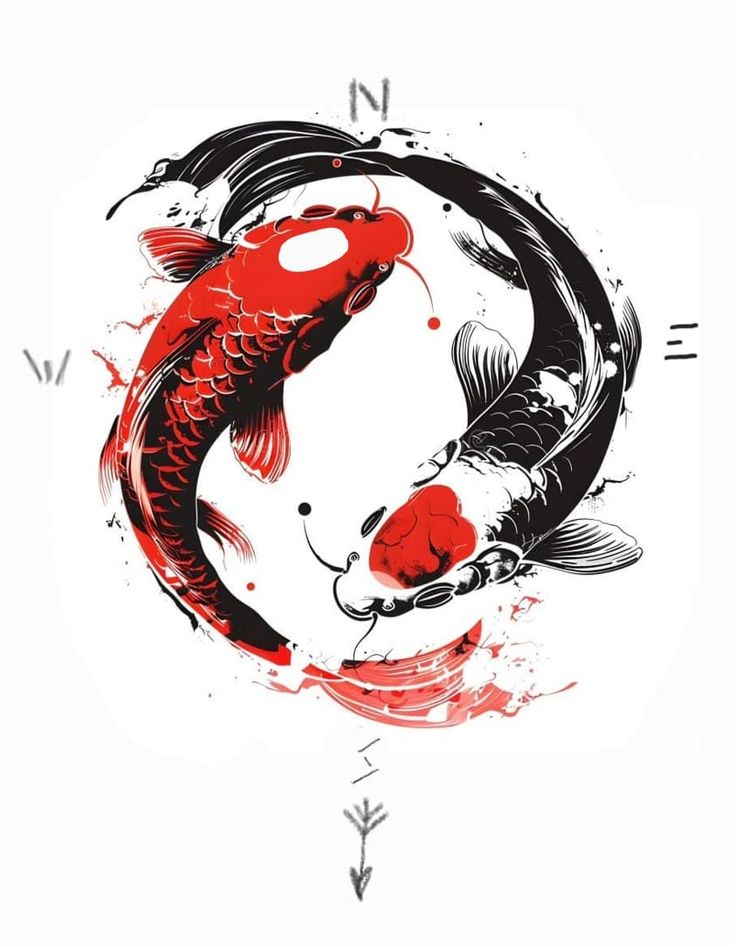 a drawing of two koi fish in a circle