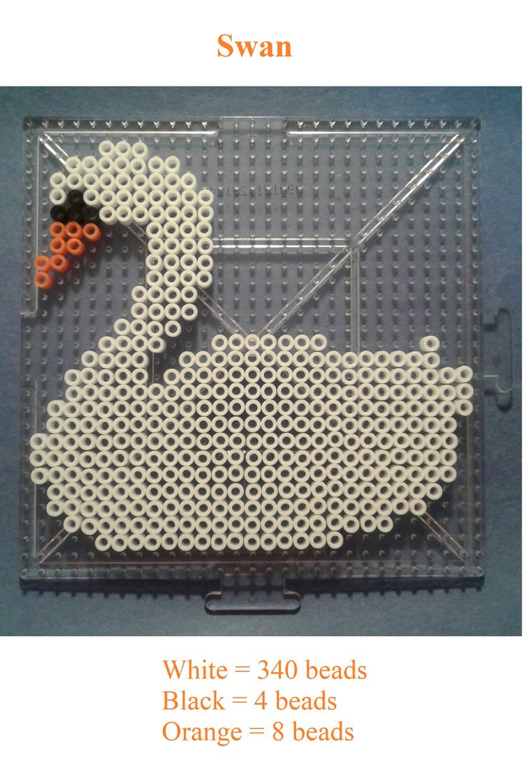 an orange and black bead swan on a white background with text that reads, white = 40 beads black = 4 beads orange = 8 beads