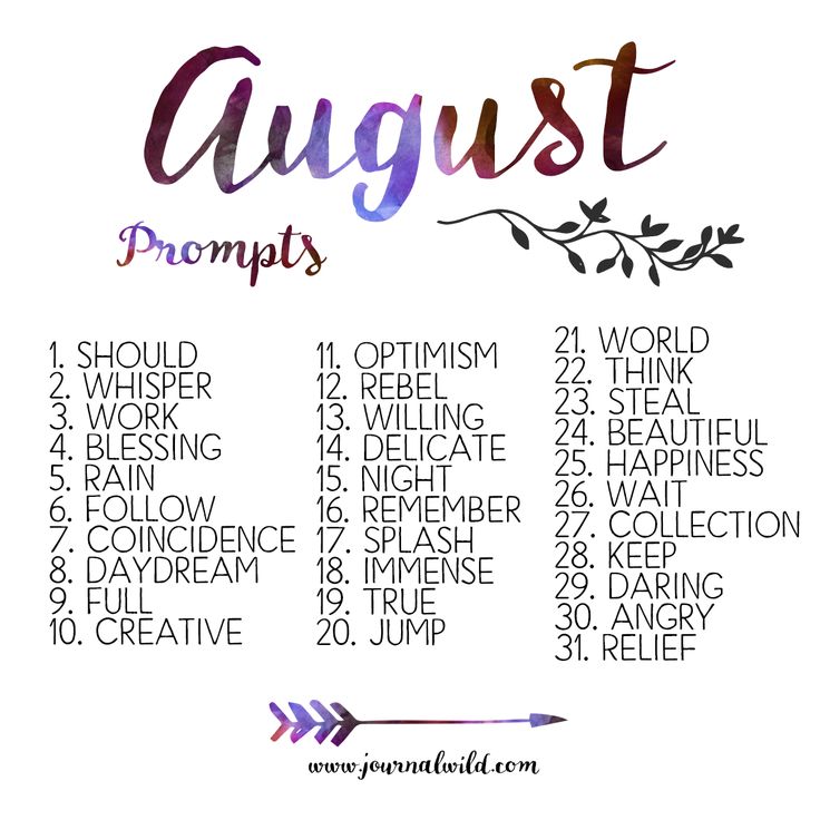 the august calendar is shown with watercolor lettering and an arrow on it's side