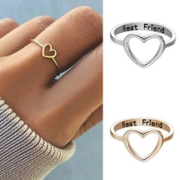 Brand New! Color: Gold Women Girl Best Friend Hollow Love Heart Ring Friendship Metal Rings Jewelry Gift Friendship Rings For 3 Best Friends, Match Rings For Best Friends, Bff Rings 3, Cute Friend Rings, Bff Rings For 2 Cheap, Friendship Rings For 5 Best Friends, Friendship Rings For 5, Friendship Trio Rings, 3 Bff Rings