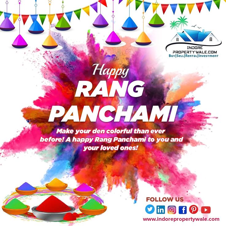 happy rangg panchami festival with colorful powders and bunting garlands