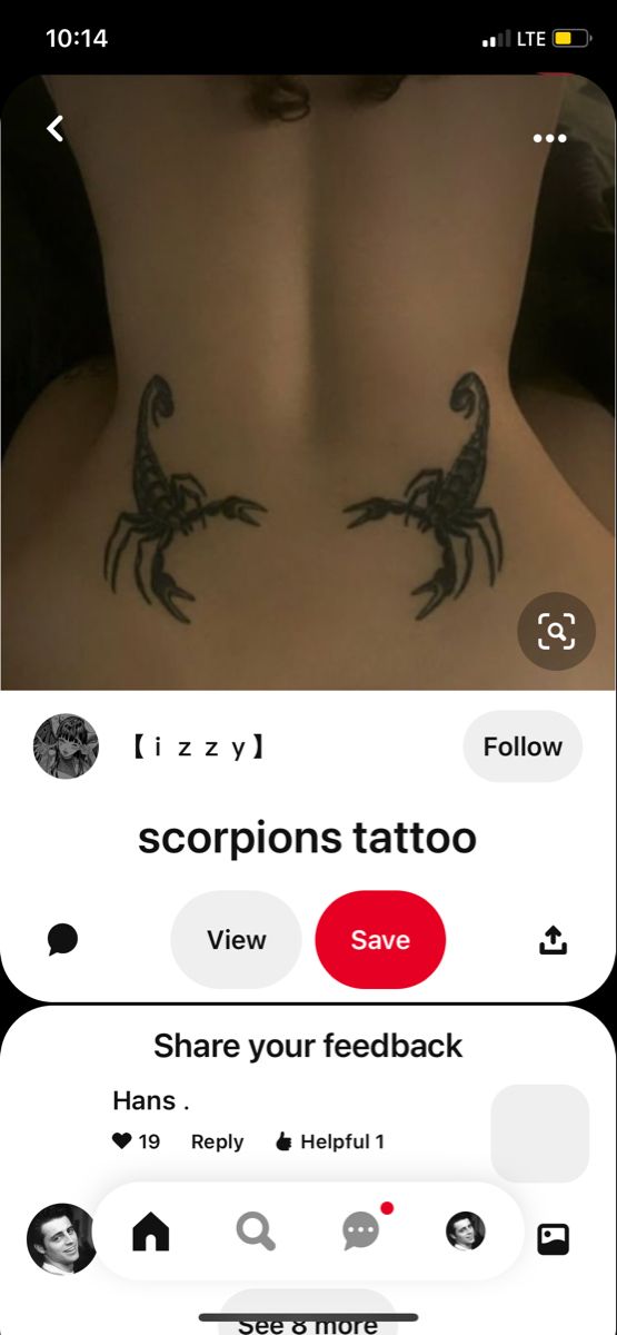 the back of a woman with scorpion tattoos on her chest