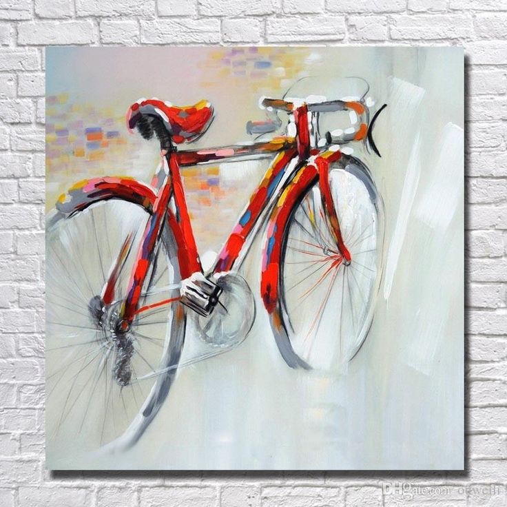 a painting of a red bicycle on a white background