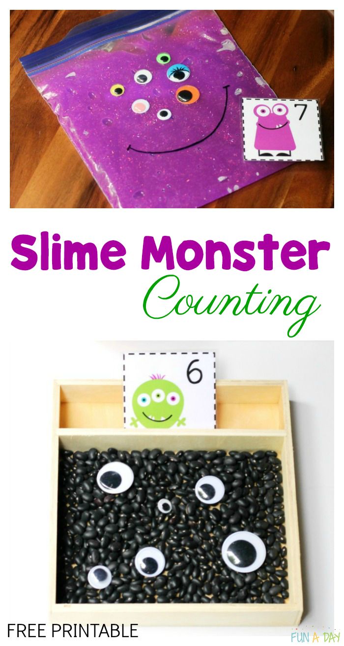 an easy slime monster counting game for kids to practice counting with the number six