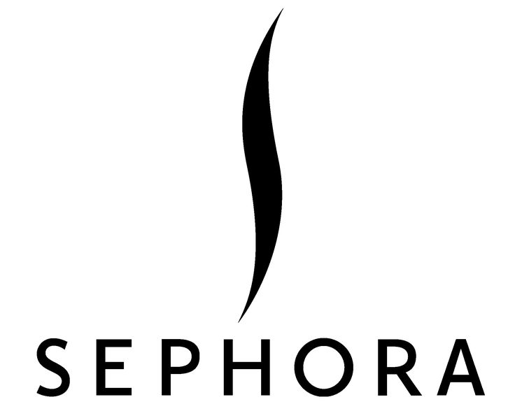 the sephora logo is shown in black and white, with an orange flower on top