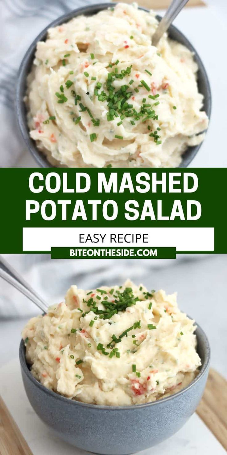 two bowls filled with mashed potatoes and garnished with parsley on top