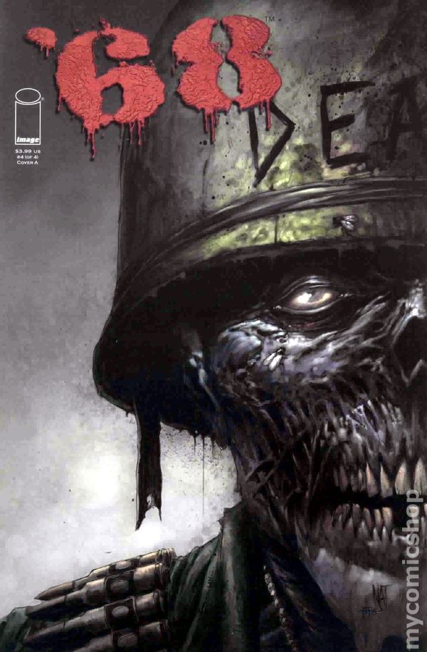 an image of a zombie soldier with blood on his face and helmet that says bob