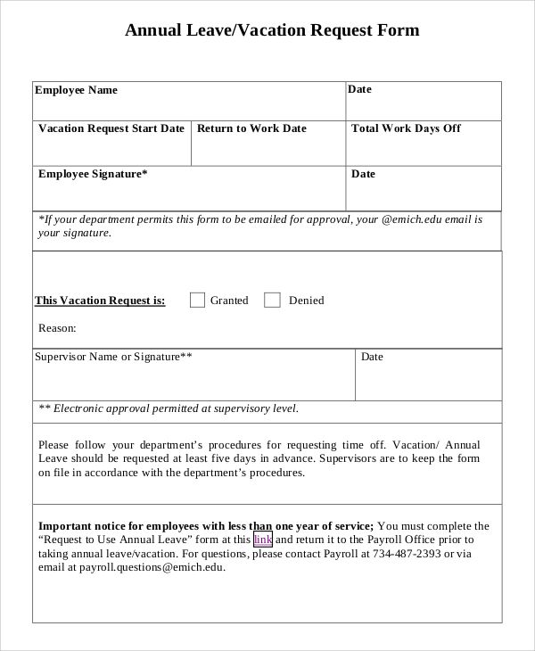 the sample form for an employee's leave - to - work request is shown