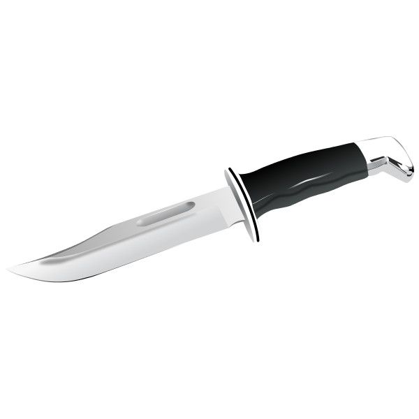 a knife with a black handle on a white background