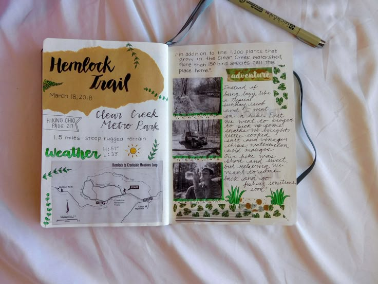 an open notebook with pictures and writing on it