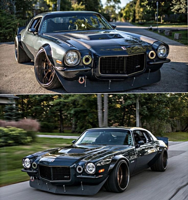 two pictures of the same car in different stages of being painted black and silver, one is