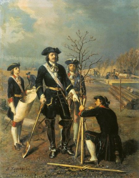 an image of a painting with people in the foreground and one man holding a cane