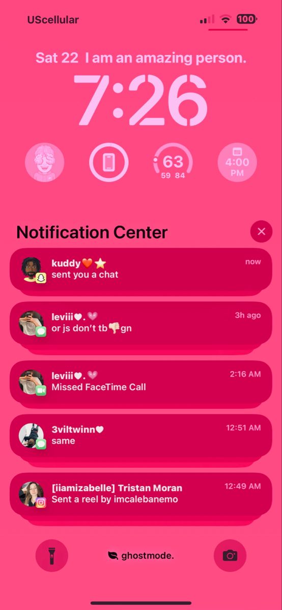 a pink screen with the text notification center while in do not disturb