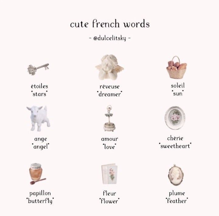 a poster with words and pictures on it that say cute french words, such as ice cream