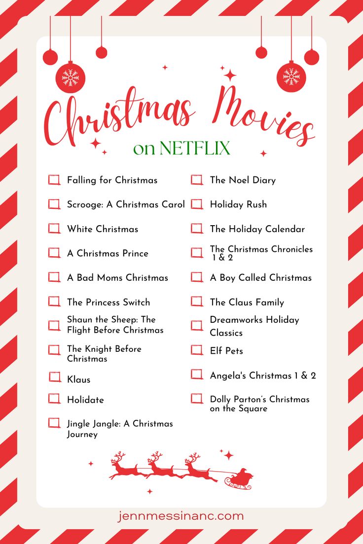 a christmas movie list with santa's sleigh