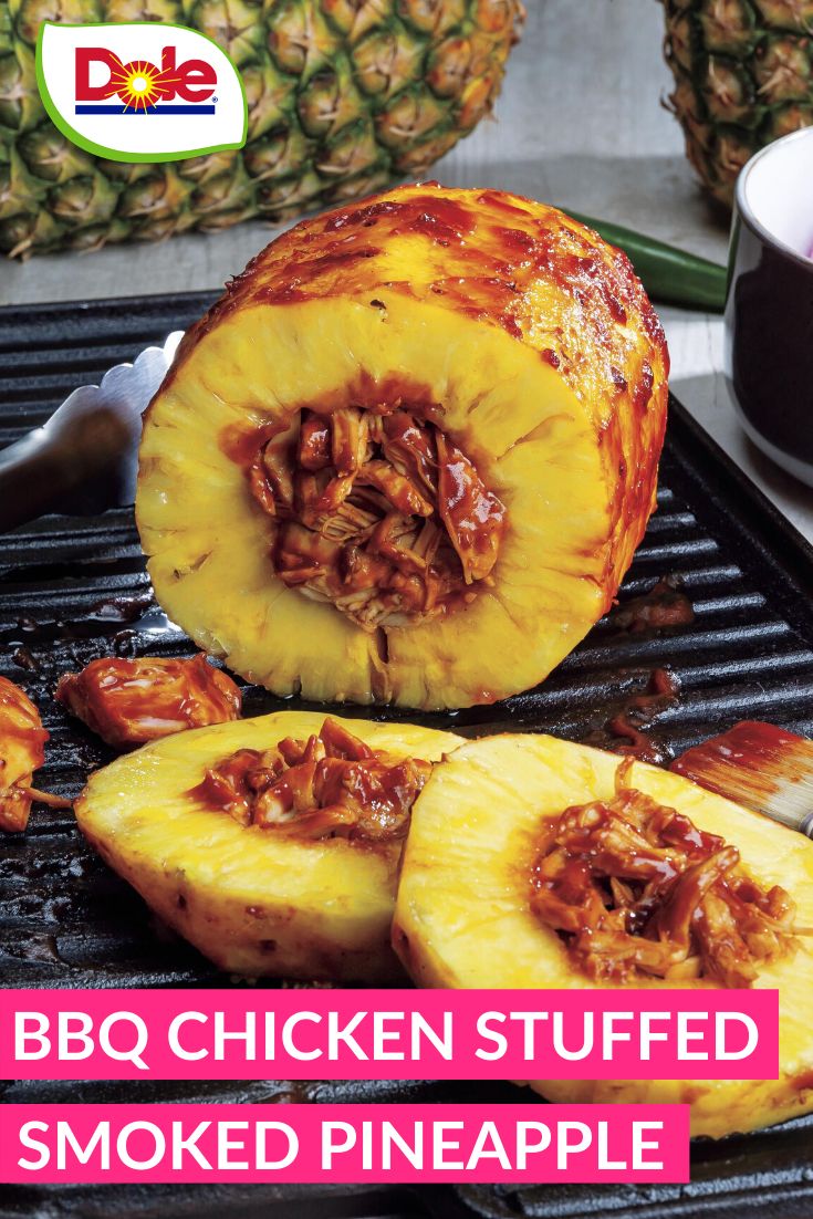 the bbq chicken stuffed pineapple has been grilled and is ready to be eaten