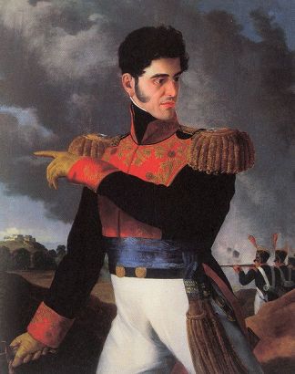 a painting of a man in uniform with his arms crossed and looking to the side