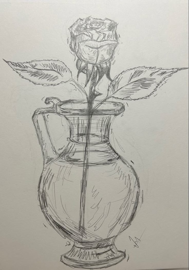 a drawing of a rose in a vase