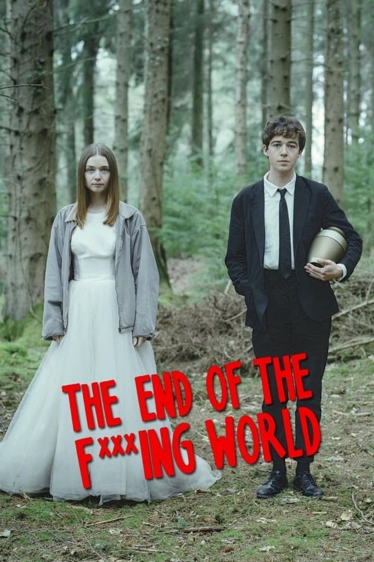 the end of the f - xxing world poster with two people standing in front of trees