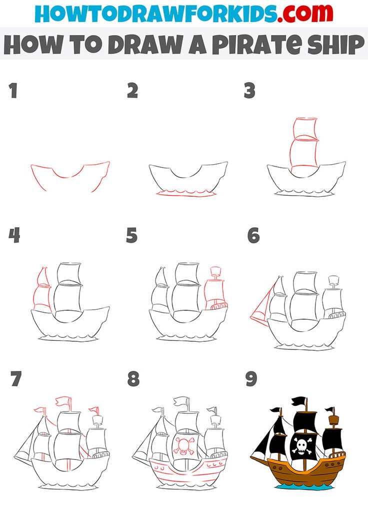 how to draw a pirate ship for kids step by step drawing instructions and printable