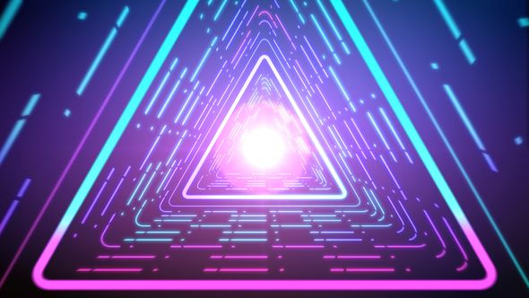 an abstract background with neon lines and a triangle shaped object in the center, on top of