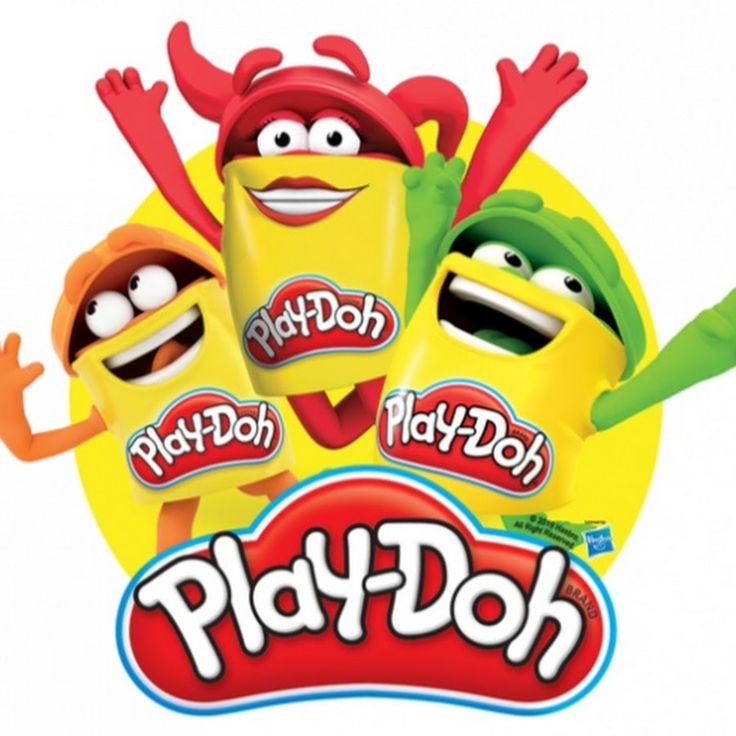 play - doh logo with three cartoon characters