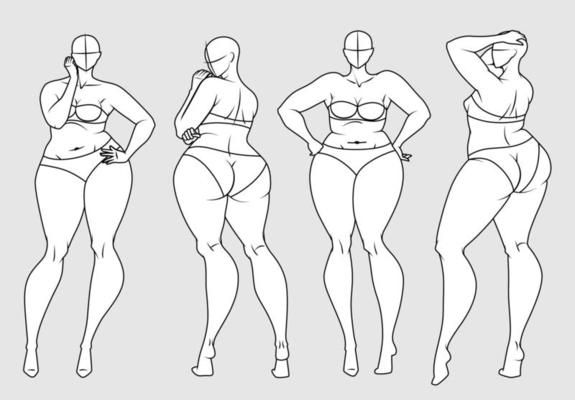 Plus Size 10 Heads Fashion Figure Templates. Exaggerated Croquis for Fashion Design and Illustration. Vector Illustration 7096476 Vector Art at Vecteezy Model Outline, Diversity Drawing, Sketches Model, High Illustration, Drawing Body Proportions, Fashion Illustration Template, Mannequin Model, Croquis Fashion, Fashion Figure Templates