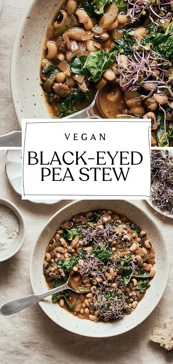 vegan black - eyed pea stew with spinach and white beans