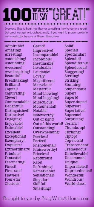 a purple poster with the words 100 ways to say great