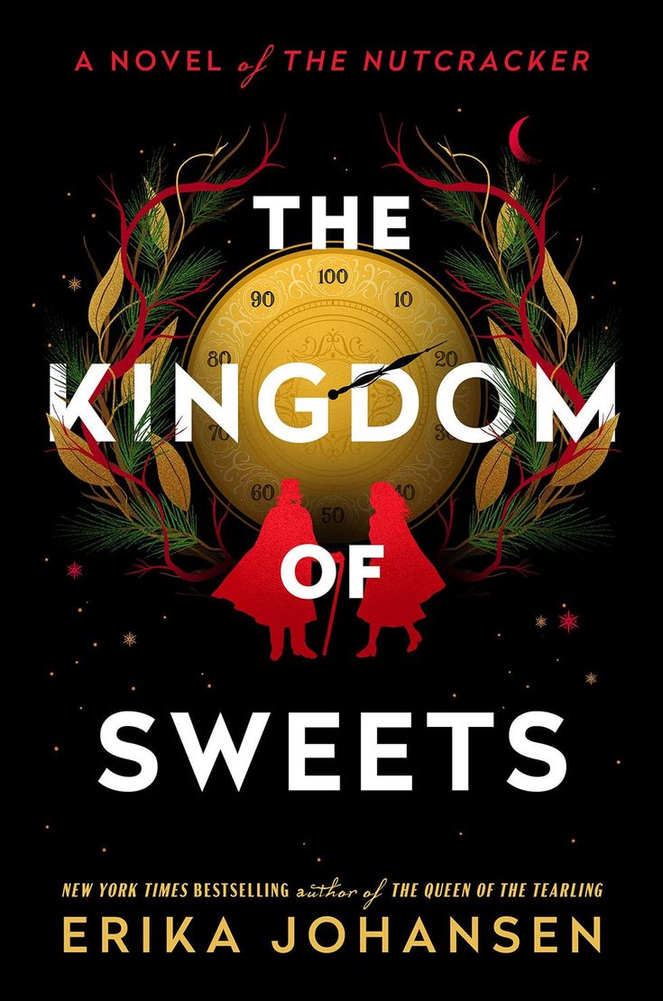 the kingdom of sweets book cover with an image of two people standing in front of a clock