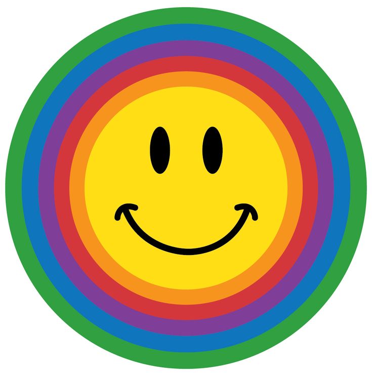 a smiley face with four different colored circles around it, all in the same color