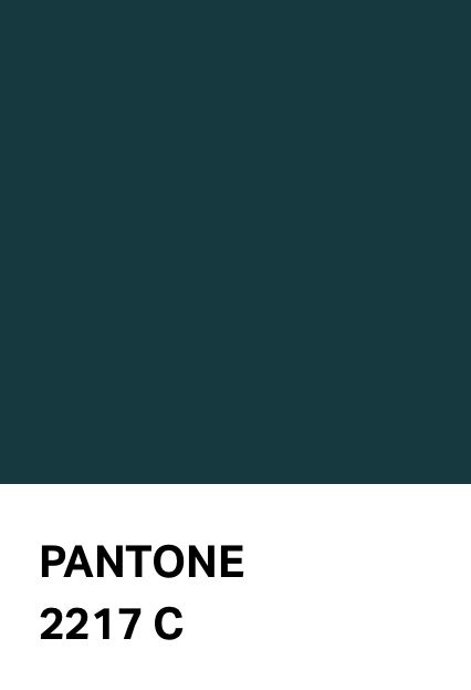 the pantone color is dark green and has white letters on it that read, 22 17