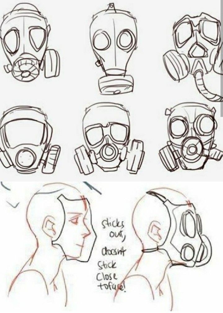 how to draw a gas mask with different facial expressions and headgear for kids