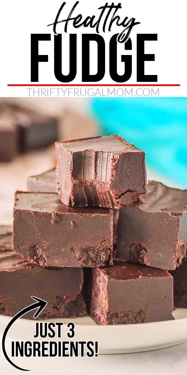 chocolate fudge on a plate with text overlay that reads, just 3 ingredients