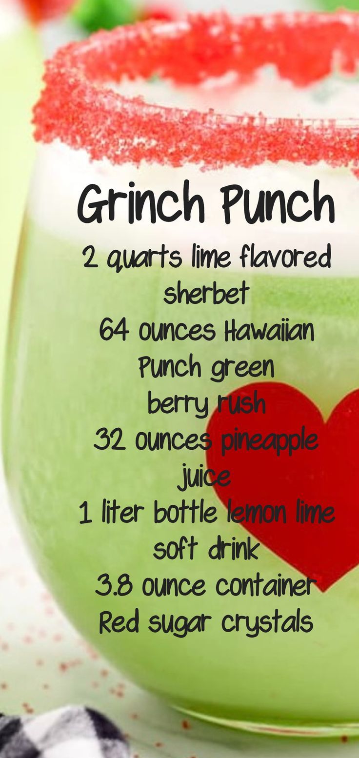 a green drink with red sprinkles in it's rim and the recipe below