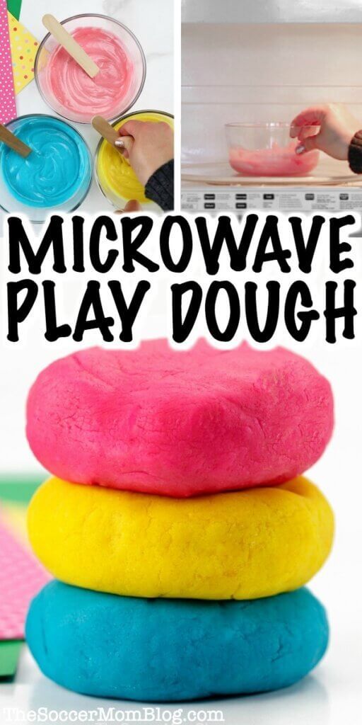 there is a collage of different play doughs with the words microwave play dough on them