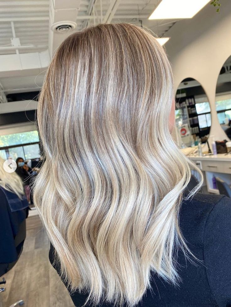 Leave the flaunting to the blondes! Credit: @dvcolour on Instagram and TikTok Toronto Master Hair educator, Blend Academy. Designer, transformation expert VIVID SALON @VividSalonDV.--------------------- #hair #balayage #balayagetoronto #longhairbalayage #straighthair #wavyhair #dye #brunette #bronde #blonde Rooty Blended Blonde Hair, Full Bolyoge, Mid Length Blonde Hair With Lowlights, Medium Length Blonde Hair Styles, Blonde Natural, Low Maintenance Blonde Hair Straight, Blonde Highlights With Root Melt, Milky Blonde Hair Formula, Bright Blonde Balayage Short Hair