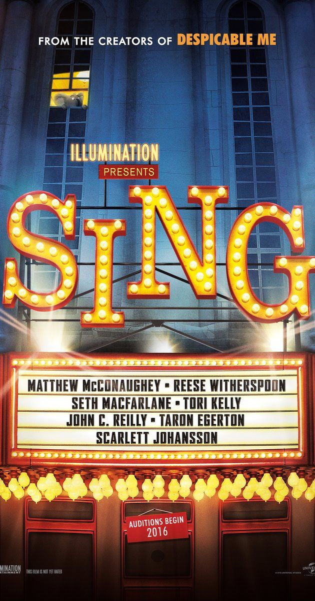 a movie poster for the musical sing with lights on it's marquee