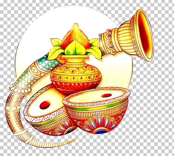 an artistic painting of decorative items on a white background