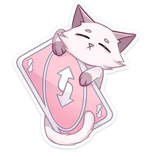 a cartoon cat is holding onto a pink button with an arrow on it's side