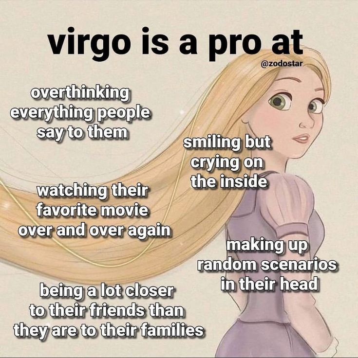 a cartoon girl with long blonde hair and text that reads, virgo is a pro at