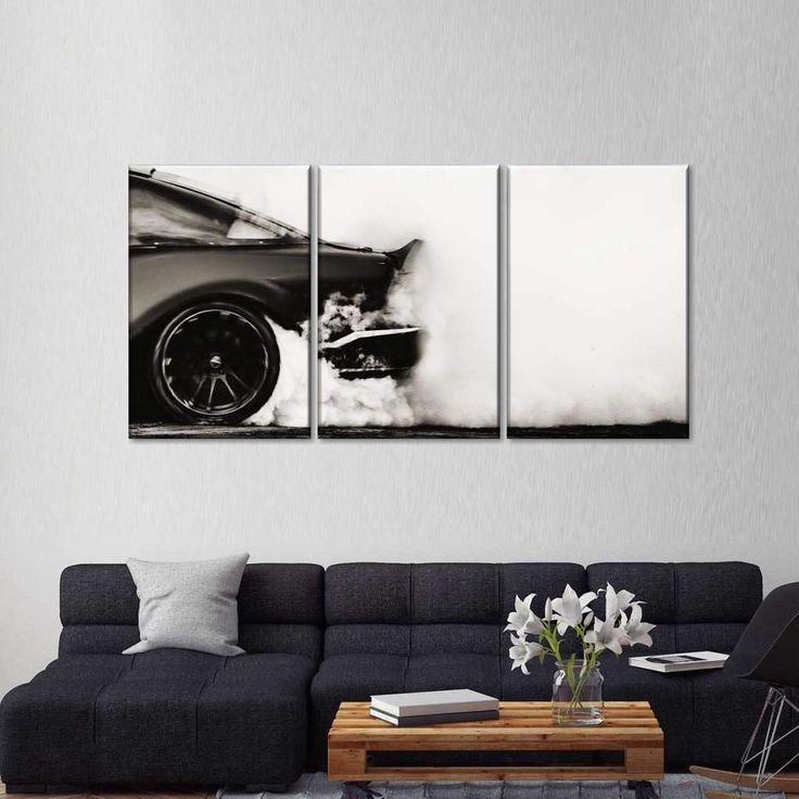 Muscle Car Drift Multi Panel Canvas Wall Art Crazy Posters, Car Toddler Room, Guy Living Room, Basement Vibes, Shop Ideas Garage, Bedroom Painting Ideas, Bachelor Bedroom, Room Decor Men, Car Room Ideas