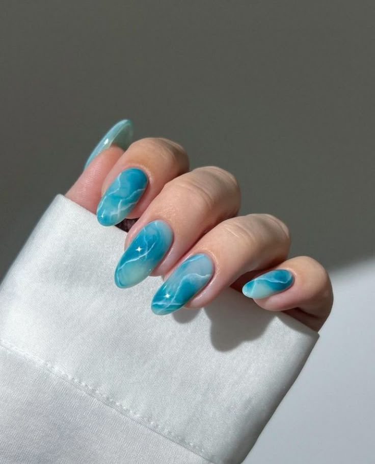 Korean Nail Art, Baby Blue Nails, Purple Nail Polish, Nail Type, Flower Nail Designs, Blue Nail Designs, Vacation Nails, Beach Nails, Marble Nails