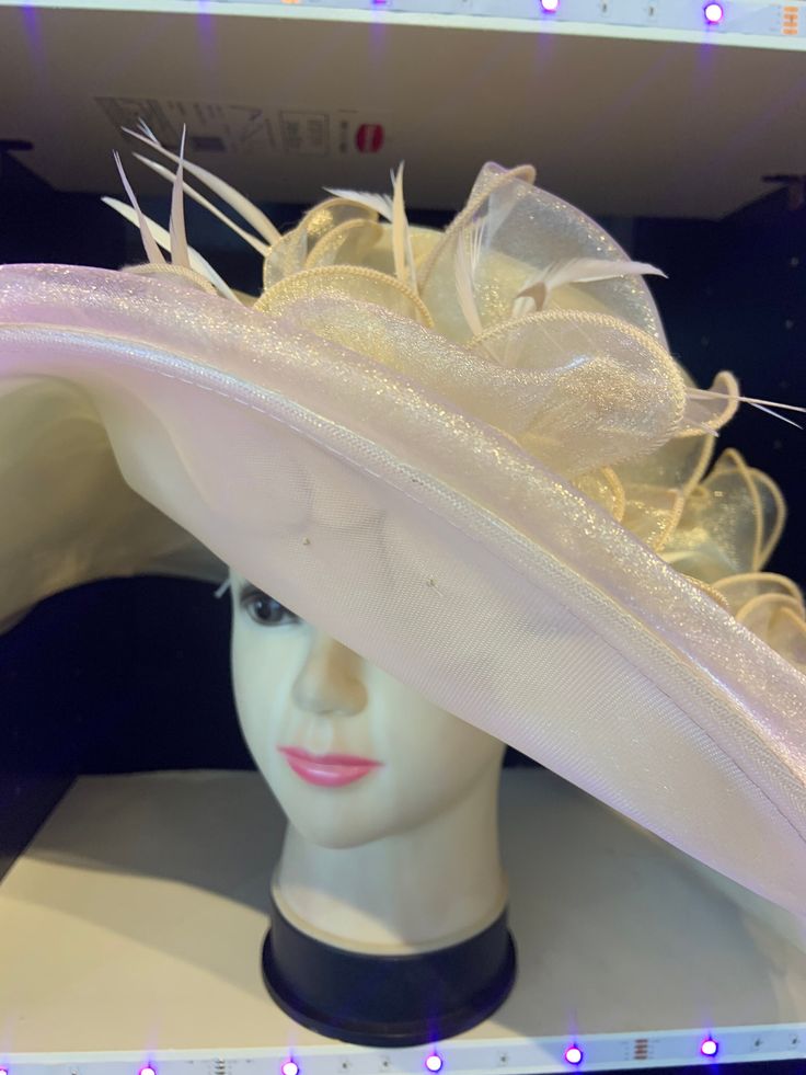 Beautiful Victorian Style Women's Hat. Wide brim Fancy Hat perfect for any formal Occasion. Built in Elastic holder for more comfort. Its definitely a must for Church, Kentucky Derby, Wedding etc. Formal Wide Brim Hat For Royal Ascot, Formal Wide Brim Hats For Kentucky Derby, Chic Straw Hat With Short Brim For Church, Elegant Flat Brim Sun Hat For Church, Cream Brimmed Hat For Church, Elegant Gold Top Hat With Wide Brim, Classic Church Hat Fascinator, Formal Flat Brim Hat For Royal Ascot, Elegant Kentucky Derby Formal Hat