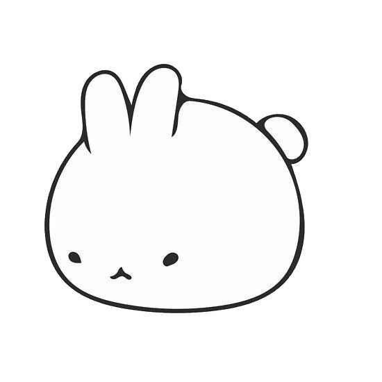 a black and white line drawing of a bunny face with ears on it's head